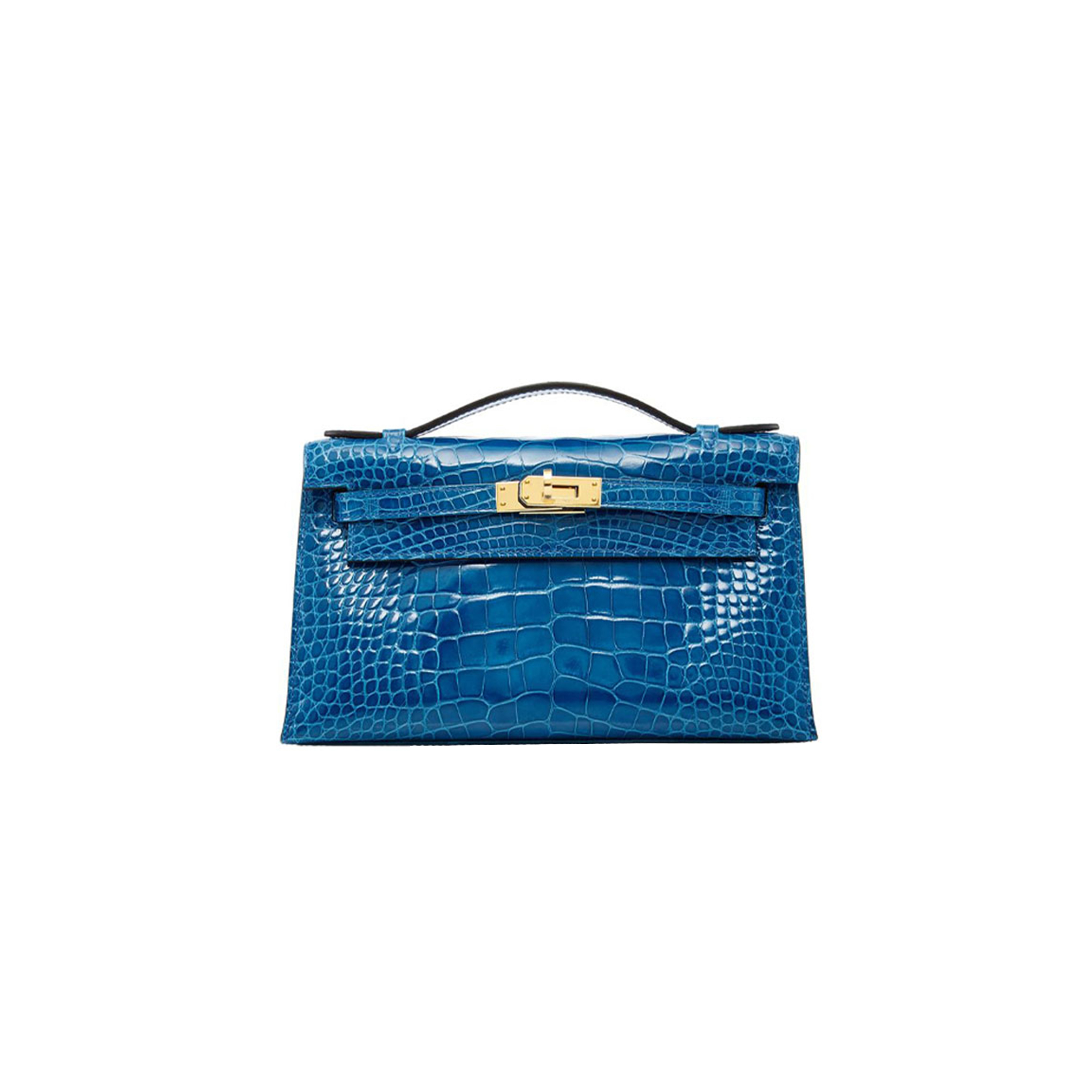 H**mes master mini kelly pochette matte alligator crocodile blue zanzibar (22*14*7cm)